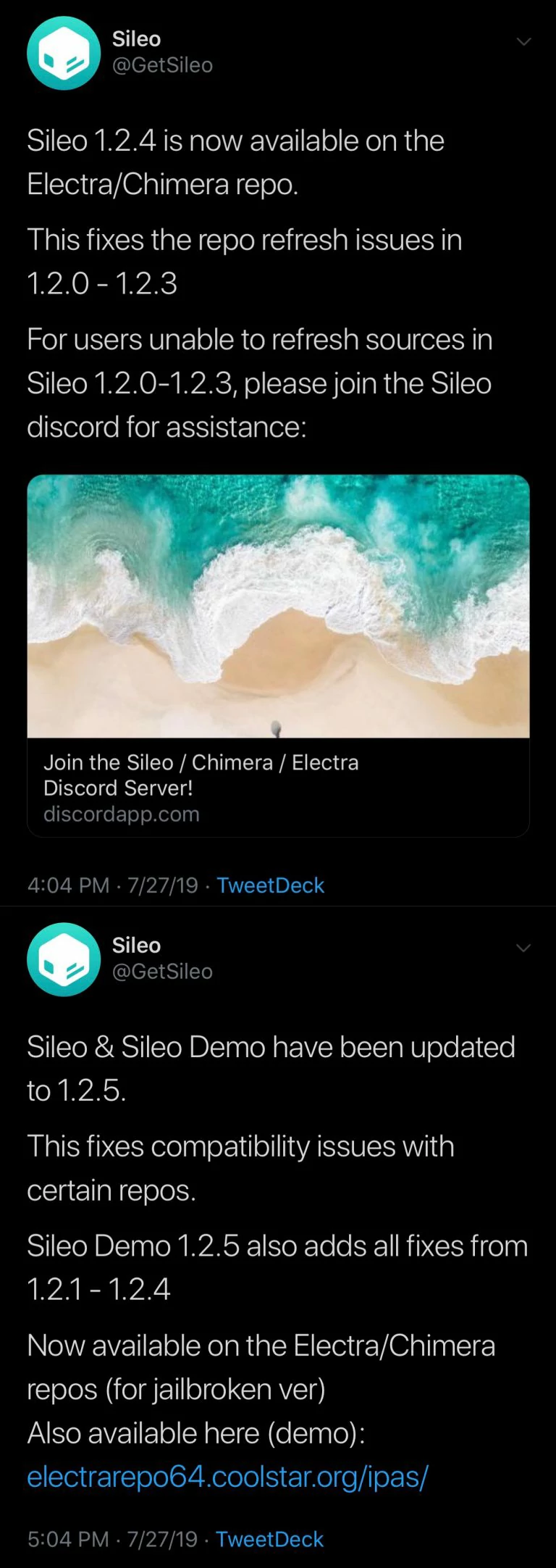 Sileo versions 1.2.4 and 1.2.5