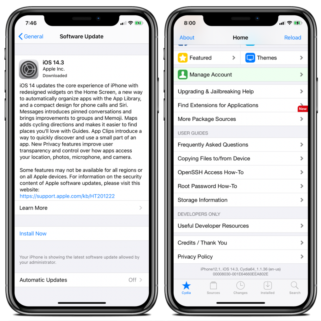 iOS 14.3 update without blobs, without pc and jailbreak