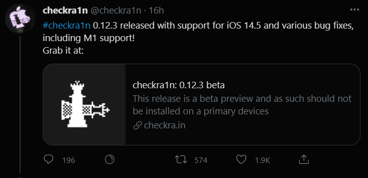 This release is a beta preview and as such should not be installed on a primary device

What’s new
Highlighted changes
Support for iOS 14.5
Preliminary support for M1 Macs - read the announcement
New --force-revert command line option to force rootFS reverting without access to the loader app
The included binpack has been updated and thinned