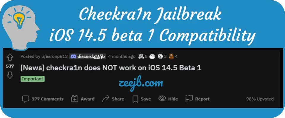 Can we jailbreak iOS 14.5?
Zeejb's confirmed Answer:
Yes checkra1n jailbreak v 0.12.0 is now supports with iOS 14.5 and its beta.