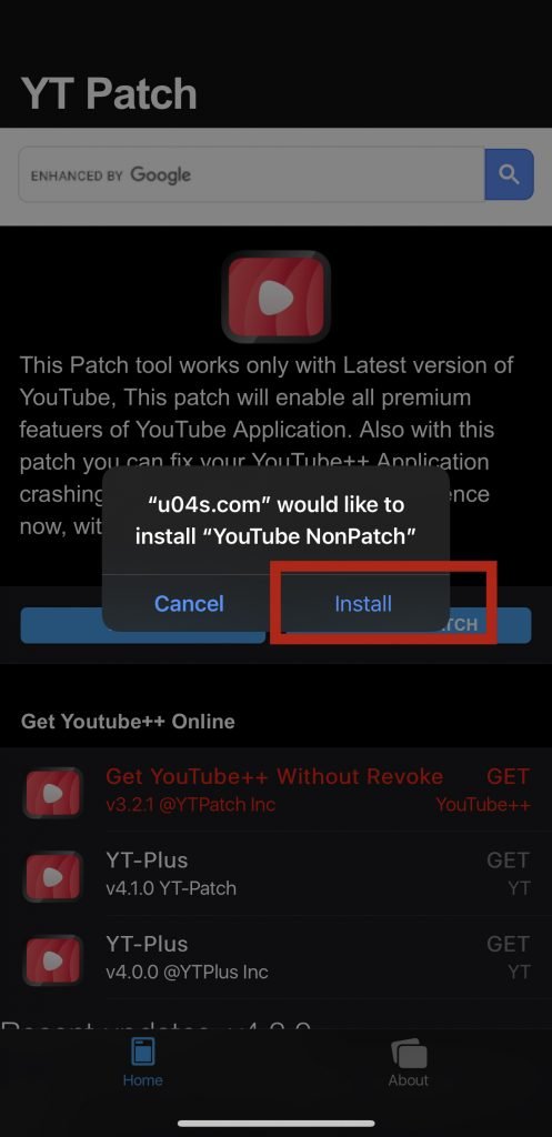 youtube patch hacked app