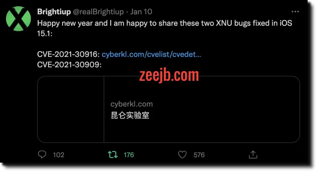 The famous iOS exploit developer @realBrightiup was found two XNU bugs fixed in iOS 15.1, and he shared them with the jailbreak community. 