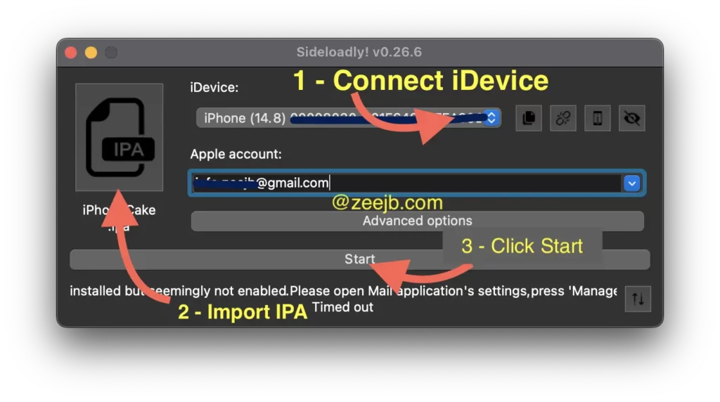 Install AppCakae IPA FIle through Sideloadly.