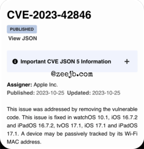 iOS 17.1 Jailbreak :  CVE-2023-4246, iOS 17.1, an attacker could execute arbitrary code on the device by sending a specially crafted message