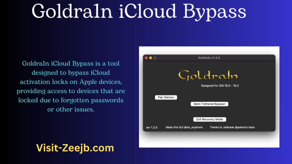 Goldra1n iCloud Bypass is a tool designed to bypass iCloud activation locks on Apple devices, providing access to devices that are locked due to forgotten passwords or other issues.

