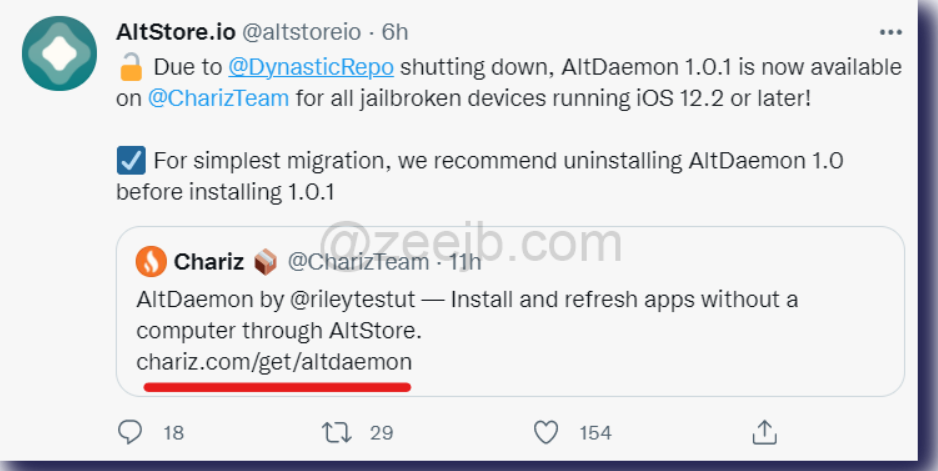 AltStore Download for Jailbroken users Chariz.com/get/altdeamon