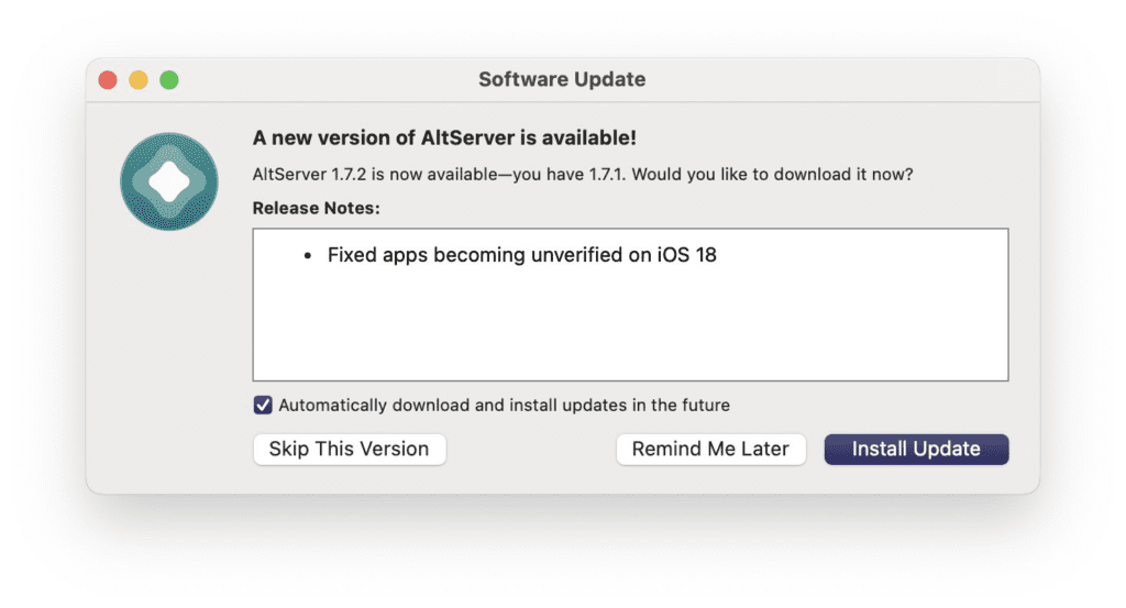 AltServer 1.7.2 is also now available for both macOS and Windows with some important fixes for sideloading apps on iOS 18