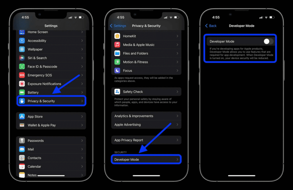 To use AltStore on iOS 16 or later, you need to enable Developer Mode on your device by going to Settings -> Privacy and Security -> Developer Mode.