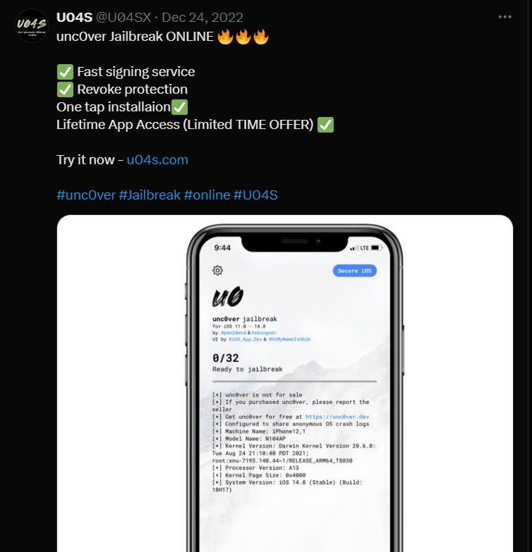 iOS 18.1 jailbreak . U04S Store  Unc0ver jailbreak free online